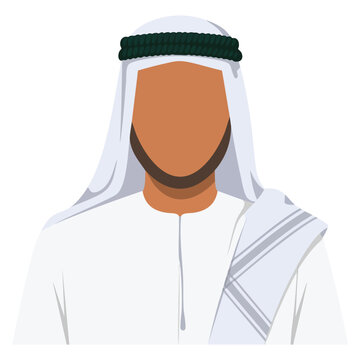 Traditional arabic hat shemagh with beard and mustache on arab man. Vector illustration suitable for muslim culture and middle eastern concepts.