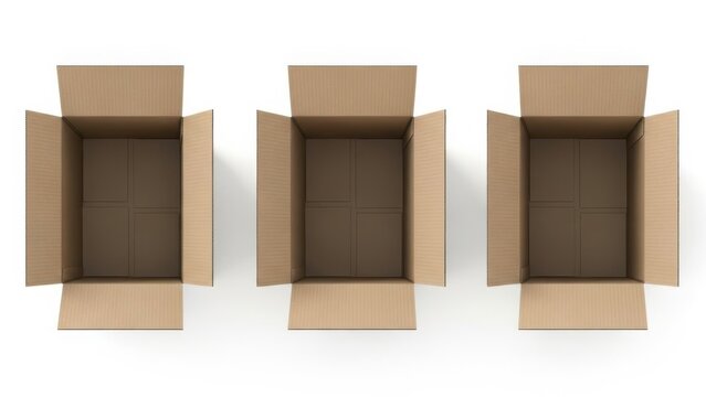 Three open cardboard boxes
