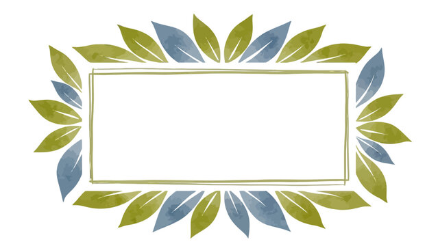 Watercolor Botanical Frame with Green and Blue Leaves on Isolated White Background