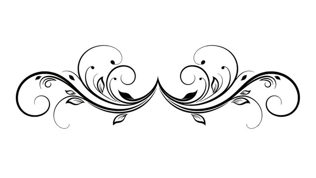 Symmetrical Black Flourish Swirl Border Decorative Element on Isolated White Background