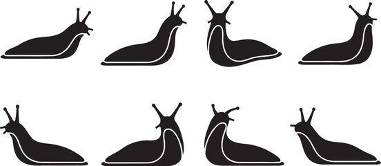 Slow crawling garden slugs slimy gastropods insects silhouettes set © HM