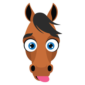 Scared horse with Oh my God emotion in funny emoji style. Vector illustration perfect for cartoon animal reactions, shocked expressions and meme concepts.