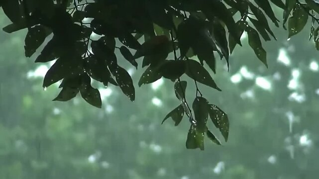 rain drops on the branches of tree