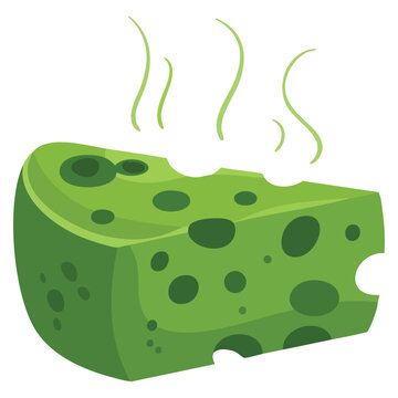 Smelly dorblu cheese delicacy with flies around a cheese piece. Vector illustration perfect for gourmet food and funny dairy themed graphics.