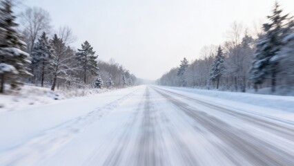 Obraz premium Snowy road through forest