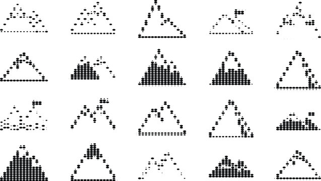 Animation of filling triangular mountain range shapes with black dots, showing progressive fill from outline to solid.