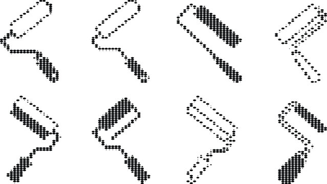 Animation of filling paint roller shapes with black dots, showing progressive fill from outline to solid form.