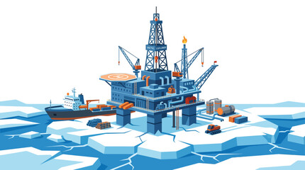Offshore oil rig platform surrounded by arctic ice floes. © Muhammad