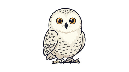 Naklejka premium Charming cartoon snowy owl sitting on a branch.