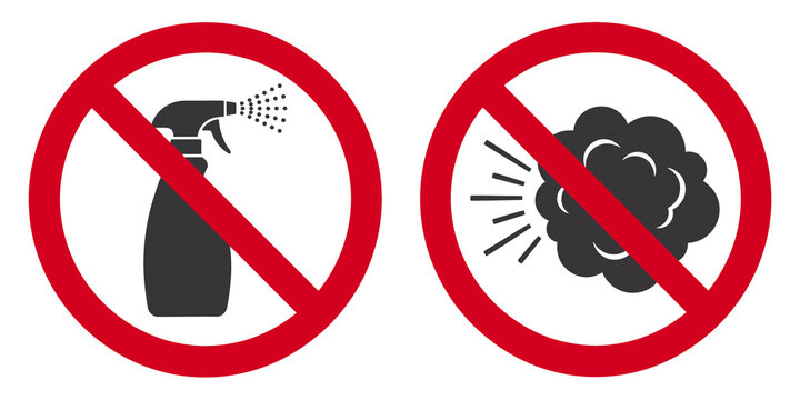 Prohibited spray bottle and explosion symbols on transparent background