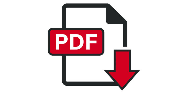 PDF download icon with red label and arrow on transparent background