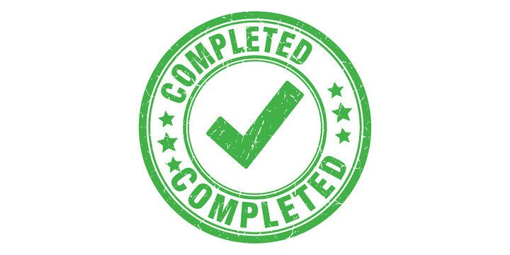 Green completed stamp with checkmark on transparent background