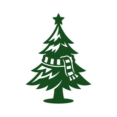 Obraz premium Stylized green Christmas tree wearing a cozy striped scarf.