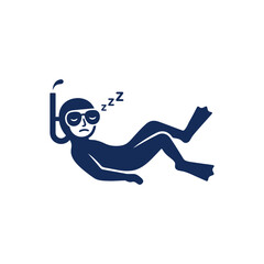 Sleeping scuba diver silhouette floating underwater with gear. © Zapheline