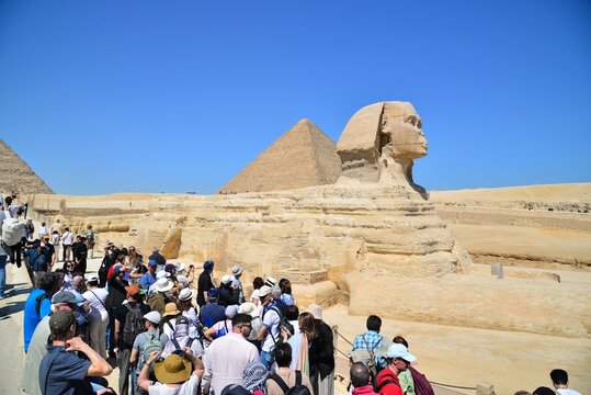 The Great Sphinx of Giza is a sphinx statue located in the Giza pyramids area in Cairo,the capital of Egypt.It is the largest single-stone statue in the world, measuring 73.5 meters long and 20 meters