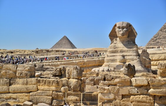 The Great Sphinx of Giza is a sphinx statue located in the Giza pyramids area in Cairo,the capital of Egypt.It is the largest single-stone statue in the world, measuring 73.5 meters long and 20 meters