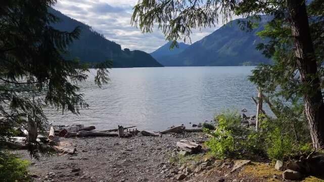Stunning Scenery of Harrison Lake in British Columbia, Canada: Majestic Mountains Meet Calm Waters