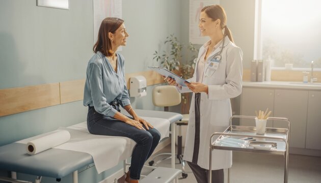 Medical consultation with doctor and patient in a bright clinic room