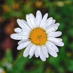Fototapeta premium Oxeye daisy flower close-up with water droplets