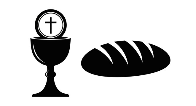 Bread and chalice with cross, communion concept, eucharist symbols