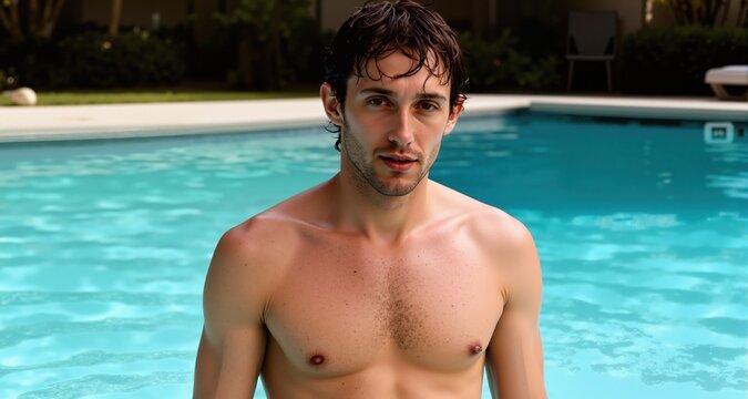Strange naked man at the pool
