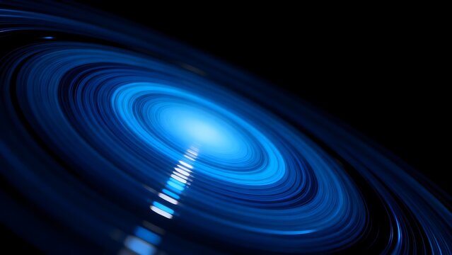 Blue spiral light pattern on black background