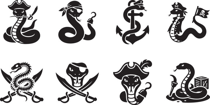 Pirate snake badges featuring crossed swords and old marine anchors