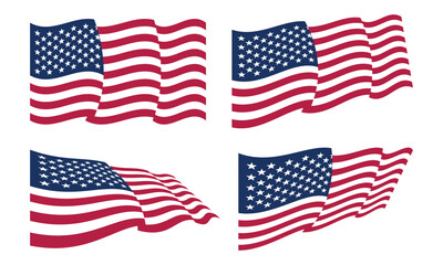 Obraz premium Waving American flag icon symbolizing freedom and patriotism. National wavy vector flag of the United States on white background.