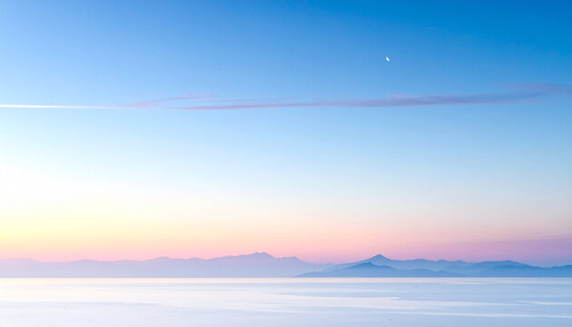 Serene dawn sky over misty sea horizon view