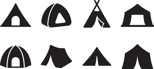 Camping tents and traditional teepee shelters outdoor icons © HM
