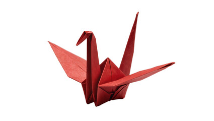 Red origami paper crane bird traditional Japanese art, isolated on transparent background