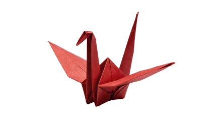 Fotobehang Kraanvogels Red origami paper crane bird traditional Japanese art, isolated on transparent background  © Lukas