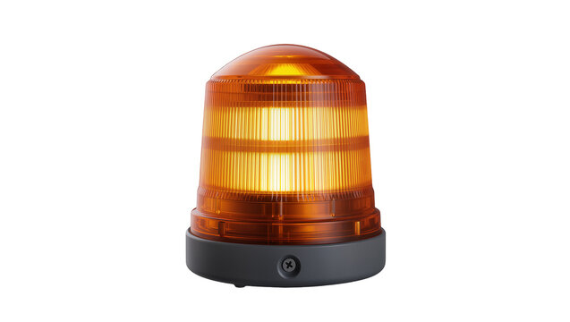 Amber warning beacon light with ribbed plastic lens, isolated on transparent background