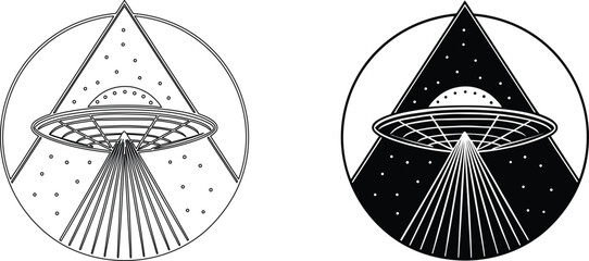 Obraz premium Cosmic black hole space event horizon illustration set featuring gravitational singularity with starry background in vector.