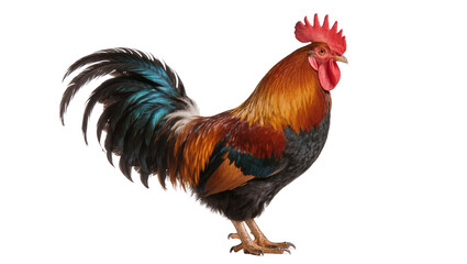Fototapeta premium Colorful rooster with vibrant plumage, standing proudly isolated on transparent background