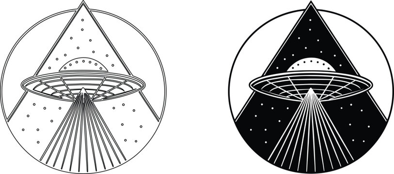Cosmic black hole space event horizon illustration set featuring gravitational singularity with starry background in vector.