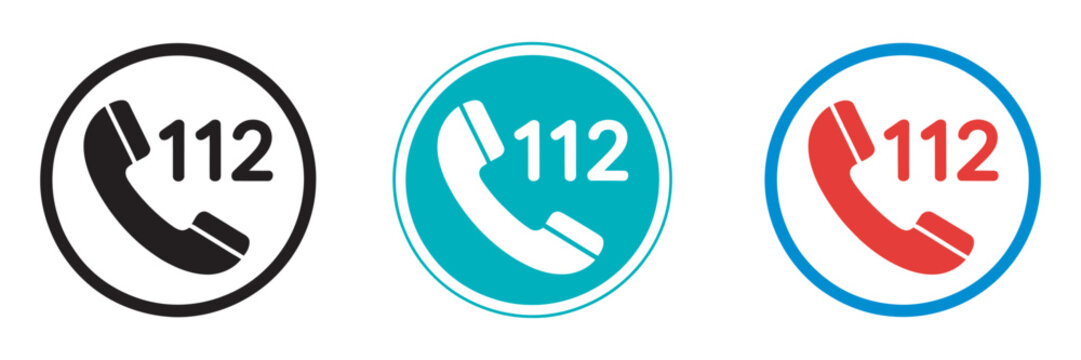 Emergency call vector icons set, 112 simple hotline symbols for urgent assistance, ambulance and rescue communication design