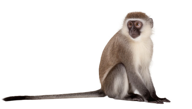 Gray vervet monkey sitting, isolated on transparent background
