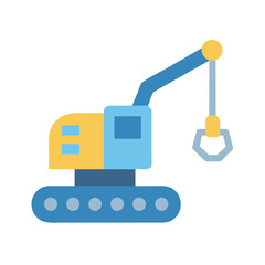 Stylized construction crane illustration with pastel colors on black backdrop emphasizing industrial design © Sharuzzaman