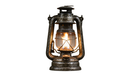 Antique kerosene lantern with glowing flame, isolated on transparent background © Elena