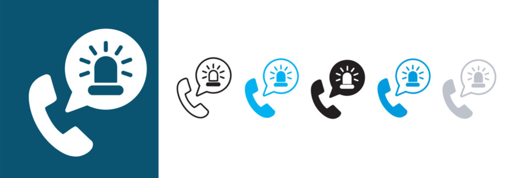 Emergency call icon set, emergency contact and alert icons for ambulance, police and disaster response applications