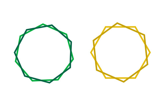 Green and Yellow Polygon Vector Frame Set Geometric Decagon Outline Borders