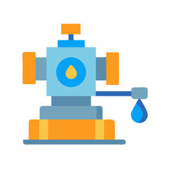 Obraz premium Simple flat design of a blue water processing machine with orange accents