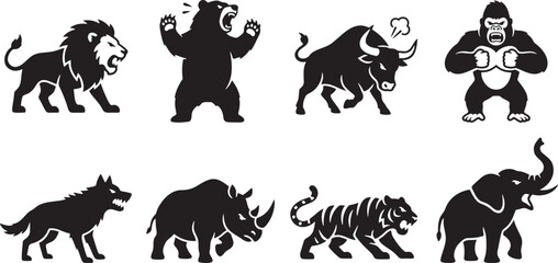 Charging wild animal predators roaring aggressively in attack stance © HM