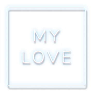 Glowing my love blue neon typography design element