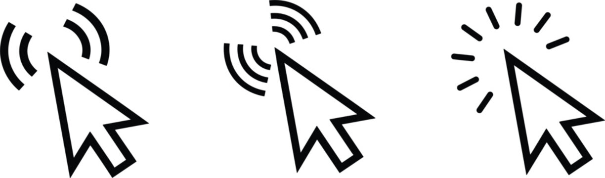 Computer cursor click icons set, mouse pointer interaction symbols and vector collection
