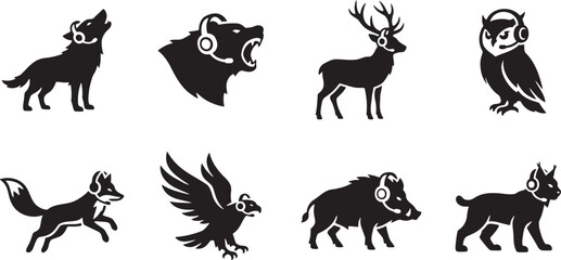 Obraz premium Wild animals wearing headphones and listening to music audio