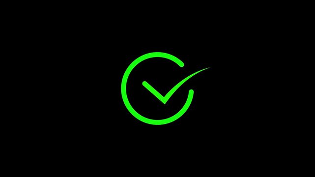 Check mark symbol. approved tick mark icon, success, correct concept. green check mark icon with loading bar animation on a black background. 4k