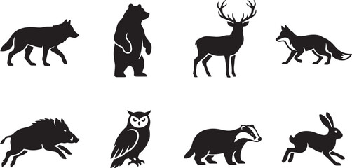 Fototapeta premium North American forest wildlife animals alert standing profile