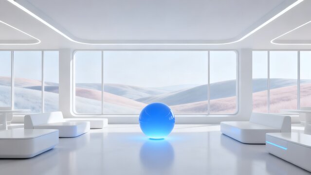 Futuristic room with blue sphere